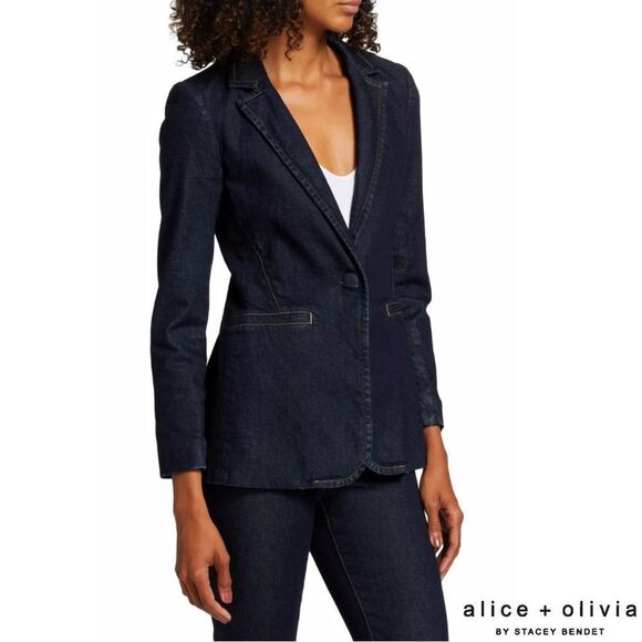 Alice + Olivia **NWT** Macey Dark Rinse Denim Fitted Blazer - Picture 6 of 16